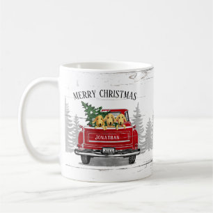 Mug Joyeux Noël Vintage Camion rouge Nom Chiens rusti