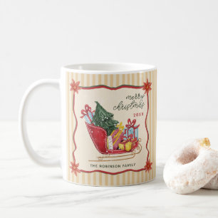 Mug Joyeux Noël Vintage Rayures de Traîneau 