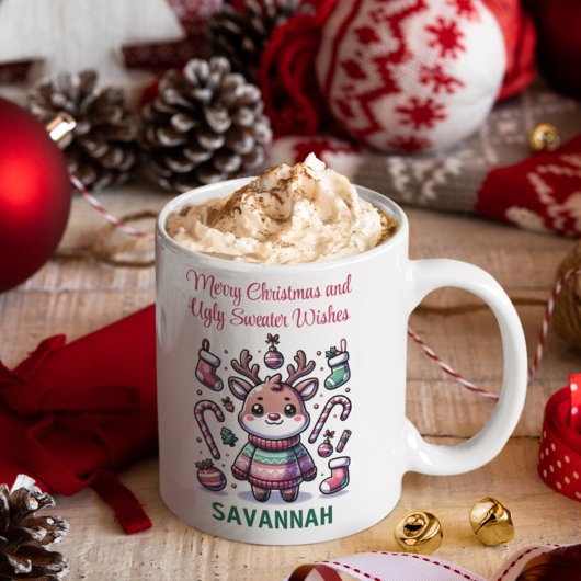 Mug Joyeux Noël & Vœux de Pull Moche Renne