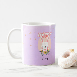 Mug Joyeux nom de fleur de lapin de Pâques