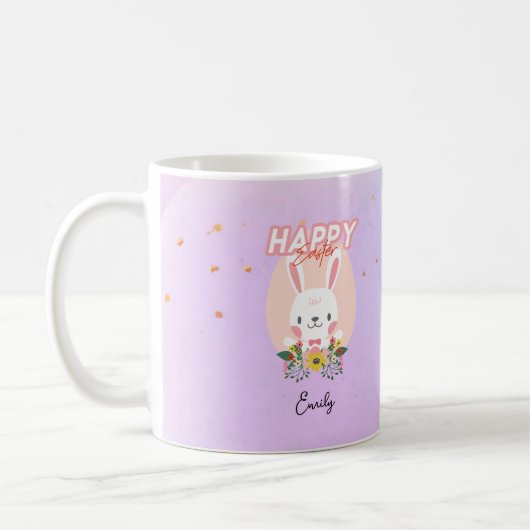 Mug Joyeux nom de fleur de lapin de Pâques (Gauche)