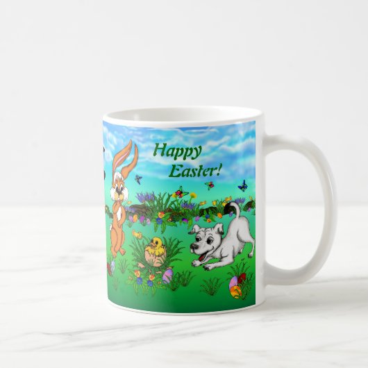 Mug Joyeux Pâques ! Lapin, poussin et chiot (Droite)