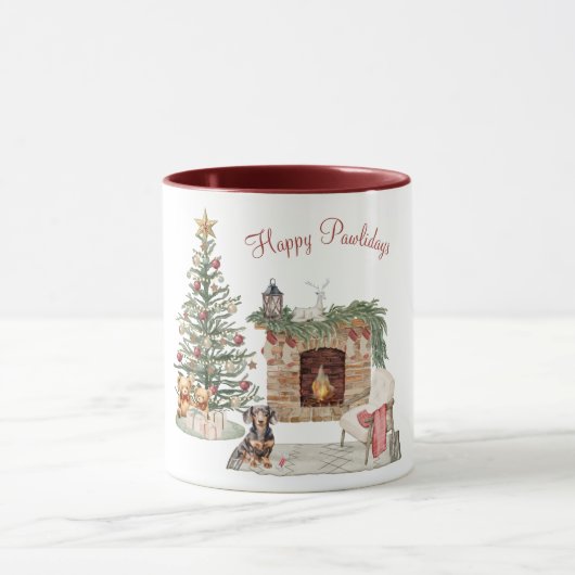 Mug Joyeux Pawlidays Design de Chien - Dachshund (Centre)