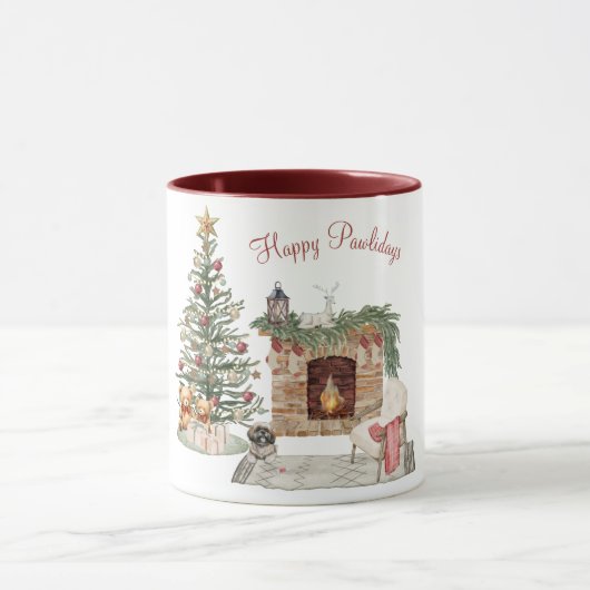 Mug Joyeux Pawlidays Design de Chien - Lhasa Apso (Centre)