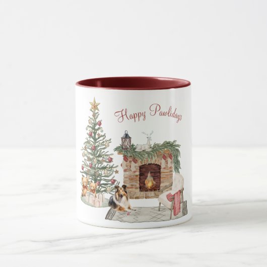 Mug Joyeux Pawlidays Design de Chien - Sheltie (Centre)