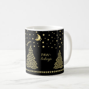 Mug Joyeux Pawlidays, Or brillant Paw sapin de Noël