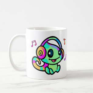 Mug Joyeux petit caméléon souriant avec casque.