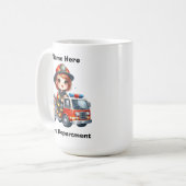 Mug Joyeux pompier conduit camion rouge (Devant gauche)