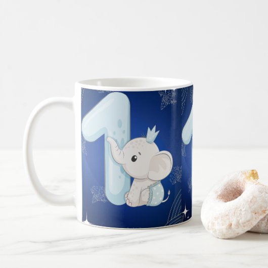 Mug Joyeux Premier Anniversaire de l'Éléphant Bébé Mig (Avec donut)