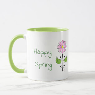 Mug Joyeux printemps vert type avec Fleur rose