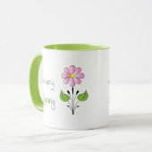 Mug Joyeux printemps vert type avec Fleur rose (Devant gauche)