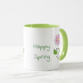 Mug Joyeux printemps vert type avec Fleur rose (Devant droit)