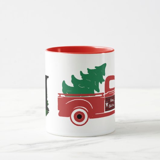 Mug Joyeux ramassage de Noël et monogramme d'arbre (Centre)