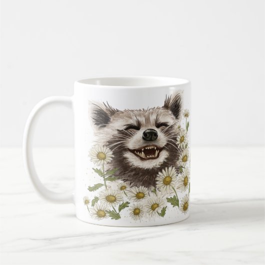 Mug Joyeux raton laveur dans les marguerites (Gauche)