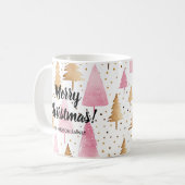 Mug Joyeux sapin rose or Noël (Devant gauche)