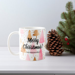 Mug Joyeux sapin rose or Noël