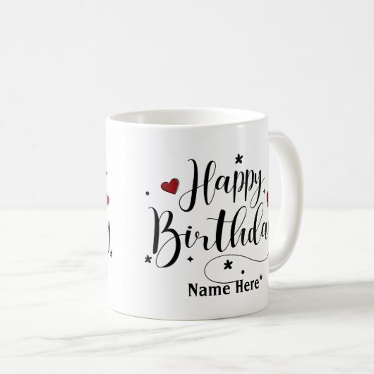 Mug Joyeux Script d'anniversaire Nom personnalisé Café (Devant droit)
