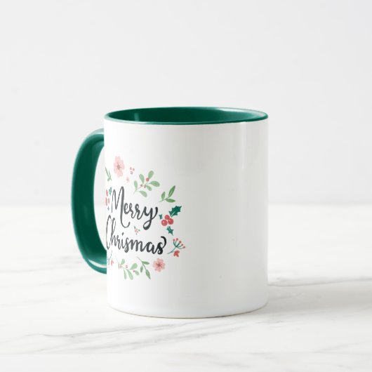 Mug Joyeux script de Noël aquarelle Floral (Devant gauche)