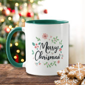 Mug Joyeux script de Noël aquarelle Floral