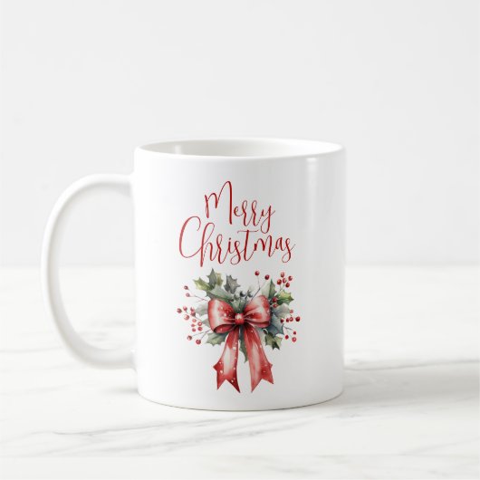 Mug Joyeux script de Noël moderne Bow rouge (Gauche)
