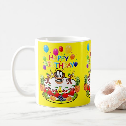 Mug Joyeux singe de gâteau à la confiture d'anniversai (Avec donut)