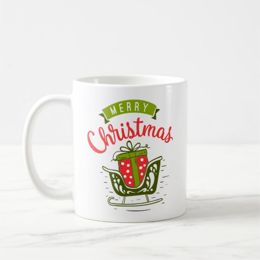 Mug Joyeux Sleigh de Noël Présente Rouge Vert Noël (Gauche)