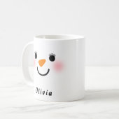 Mug Joyeux Snowman visage Personnalisé Nom Fille Fête (Devant gauche)