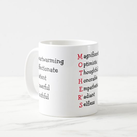 Mug Joyeux texte de la Fête des Mères avec adjectifs (Devant gauche)