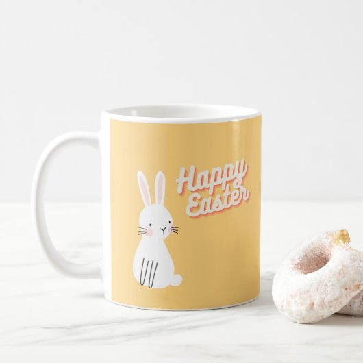 Mug Joyeux texte de Pâques avec lapin orange (Avec donut)
