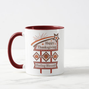 Mug Joyeux Thanksgiving Sentiment Bénis Signe Rétro