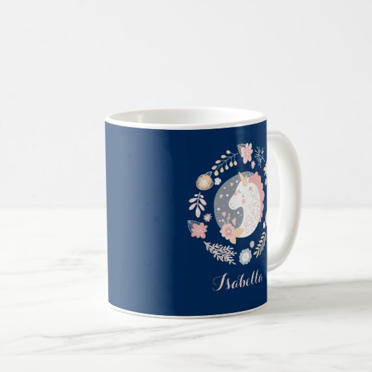 Mug Joyeux Unicorn Cute marine personnalisée (Devant droit)