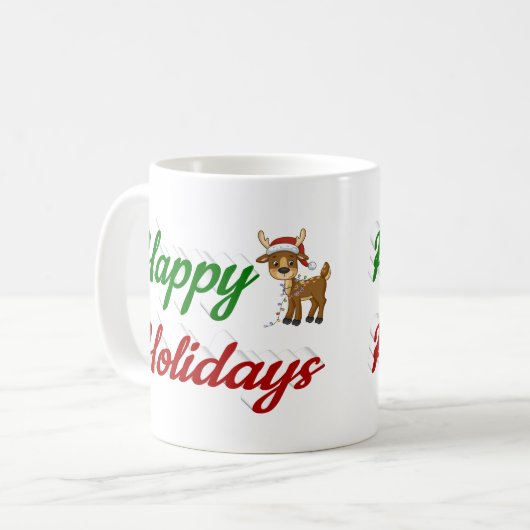 Mug Joyeux vacances Reindeer demi-écriture Noël (Devant gauche)