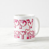 Mug Joyeux Valentine Love Hearts Typographie rose (Devant droit)