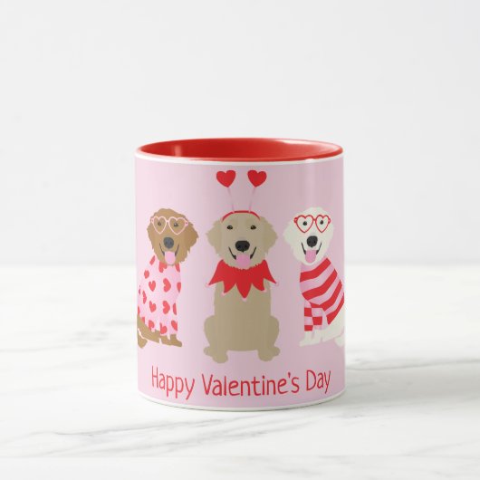 Mug Joyeux Valentines Day Golden Retriever Dogs (Centre)