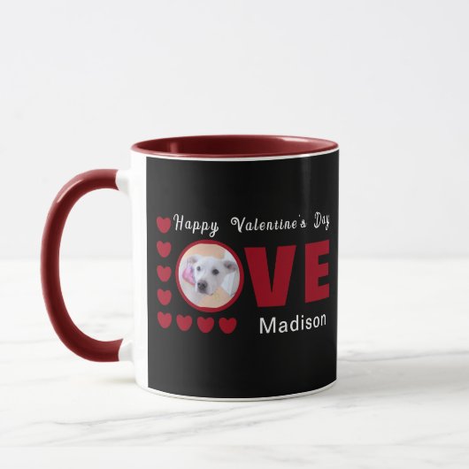 Mug Joyeux Valentines Jour Chien Love Coeurs Rouge (Gauche)