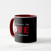 Mug Joyeux Valentines Jour Chien Love Coeurs Rouge (Devant gauche)
