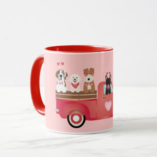 Mug Joyeux Valentines Jour Pickup Camion Aimer Chiens (Devant gauche)