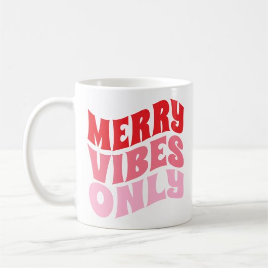Mug Joyeux Vibes seulement rose Vert Nom Cool Noël (Gauche)
