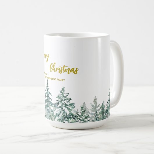 Mug Joyeux xmas forêt moderne Gold script Holiday (Devant droit)