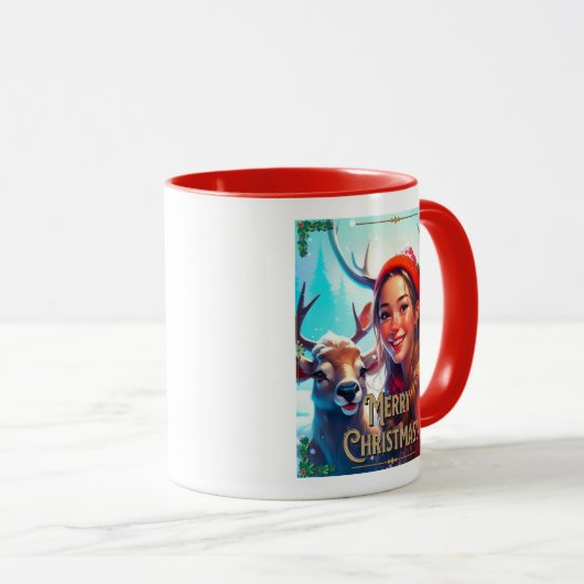MUG JOYEZ NOËL REINDEER AVEC HEUREUSE FILLE (Devant droit)