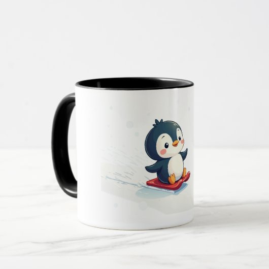 Mug Joyful Kawaii Penguin Sledding Christmas Design (Devant gauche)