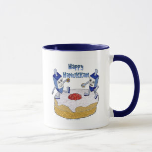 Mug Judaica Happy Hanukkah Dancing Dreidels