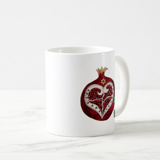 Mug Judaica Pomegranate Heart Hanoukka Rosh Hashanah (Devant droit)