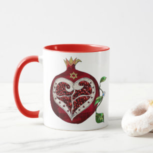 Mug Judaica Pomegranate Heart Hanoukka Rosh Hashanah
