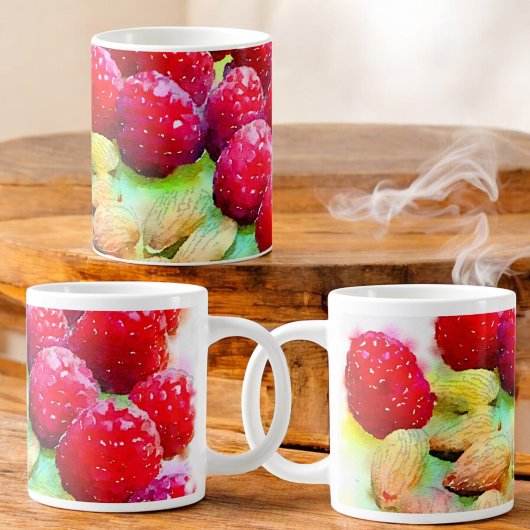 Mug Juicy Red Raspberries et Almonds Watercolor