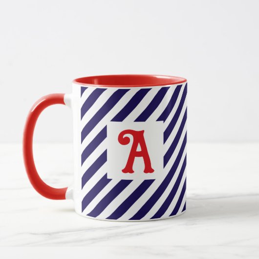 Mug Juillet 4 Diagonal Stripes Patriotique Initial (Gauche)