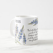 Mug Juillet Fleur de naissance Larkspur Ajouter un nom (Devant gauche)