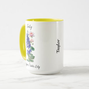Mug Juillet Fleur de naissance Larkspur et Lys d'eau