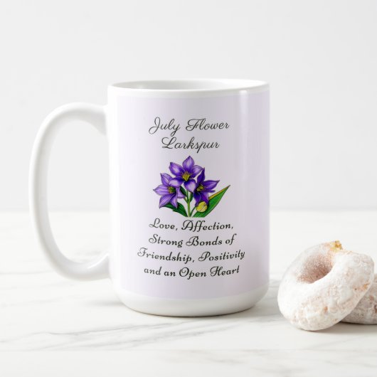 Mug Juillet Mois de naissance Fleur Larkspur Floral Ar (Avec donut)