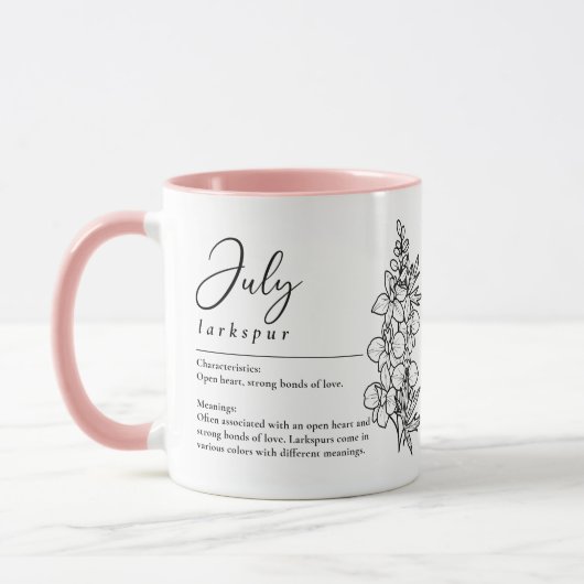 Mug Juillet Mois de naissance Fleur Larkspur Minimalis (Gauche)